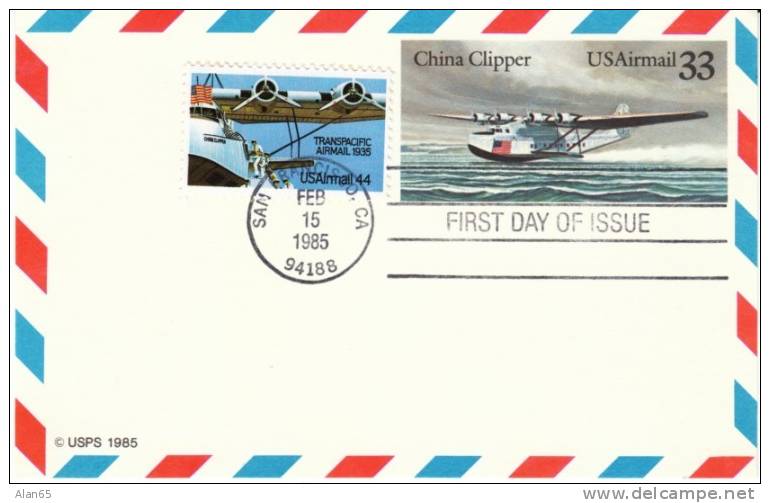 #C115 UXC22 44- &amp; 33-cent Trans-Pacific Air Mail, San Francisco CA 15 February 1985, First Day Cancel Postmark - 1981-1990