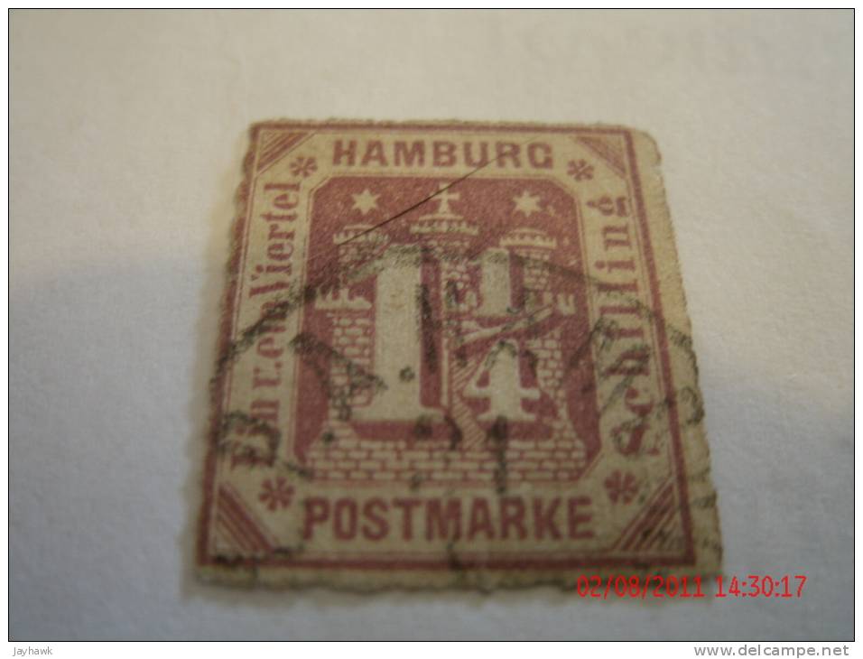 HAMBURG, SCOTT# 24a, 1&1/4s RED VIOLET, USED - Hambourg