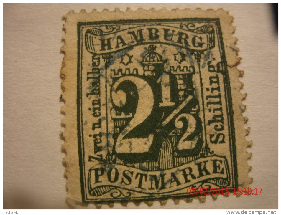 HAMBURG, SCOTT# 26a, 2&1/2s DARK GREEN , USED - Hamburg (Amburgo)