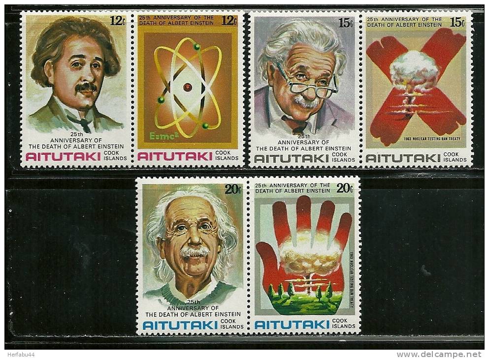 Aitutaki       "Albert Einstein"      Set  (3 Pair)     SC# 186-91  MNH** - Aitutaki