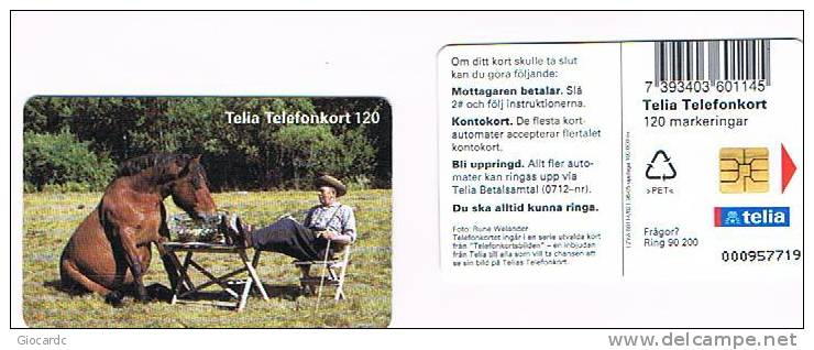 SVEZIA (SWEDEN) - TELIA  (CHIP) - 1996     ANIMALS:      HORSE WITH MAN      -  USED ° - RIF. 7656 - Cavalli
