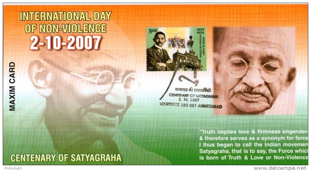 India 2007 Mahatma Gandhi International Non-Violence Day Max Card Inde Indien # 16149 - Mahatma Gandhi
