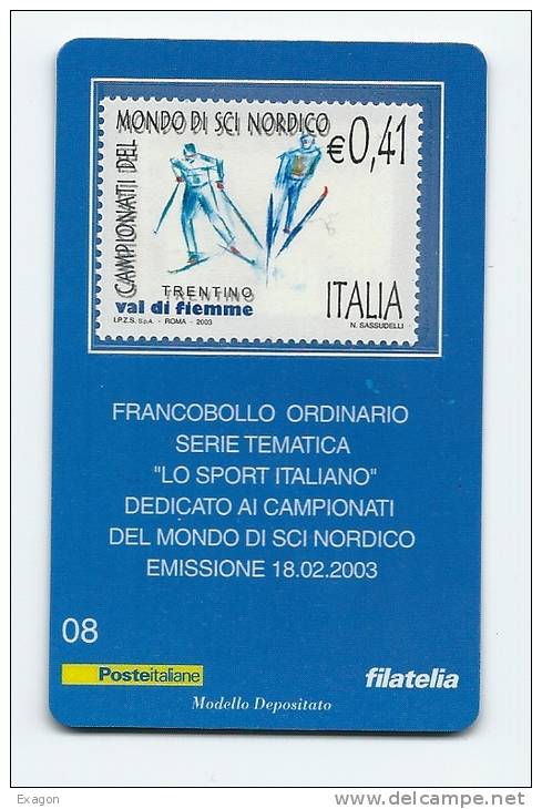 TESSERA  FILATELICA -  Ordinario Serie Tematica -   LO   SPORT   ITALIANO   - Emissione 18. 02. 2003. - Philatelic Cards