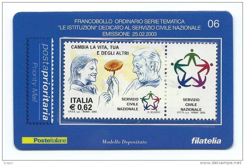 TESSERA  FILATELICA  -  Ordinario Serie Tematica  -  SERVIZIO  CIVILE  NAZIONALE  -  Emissione 25. 02. 2003 - Philatelic Cards