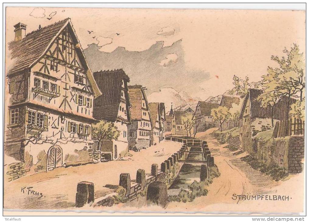 Gruss Aus STRÜMPFELBACH Color Litho 31.12.1917 Signiert K Fuchs Künstlerkarte - Waiblingen
