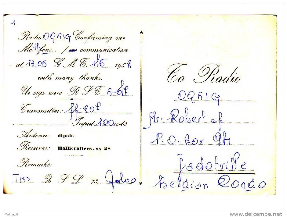 CARTE QSL CARD 1958 RADIOAMATEUR HAM RADIO  I5-F ITALIAN SOMALIA SOMALIE ITALIENNE AFIS MOGADISCIO ELEPHANT  ELEFANTE - Éléphants