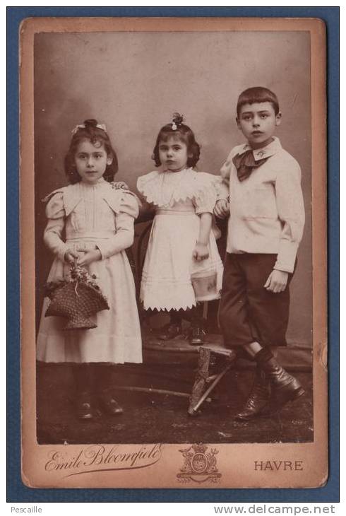 BELLE PHOTOGRAPHIE ANCIENNE ORIGINALE DE 3 ENFANTS - EMILE BLOOMFIELD 39 RUE SERY LE HAVRE - Guerra, Militari