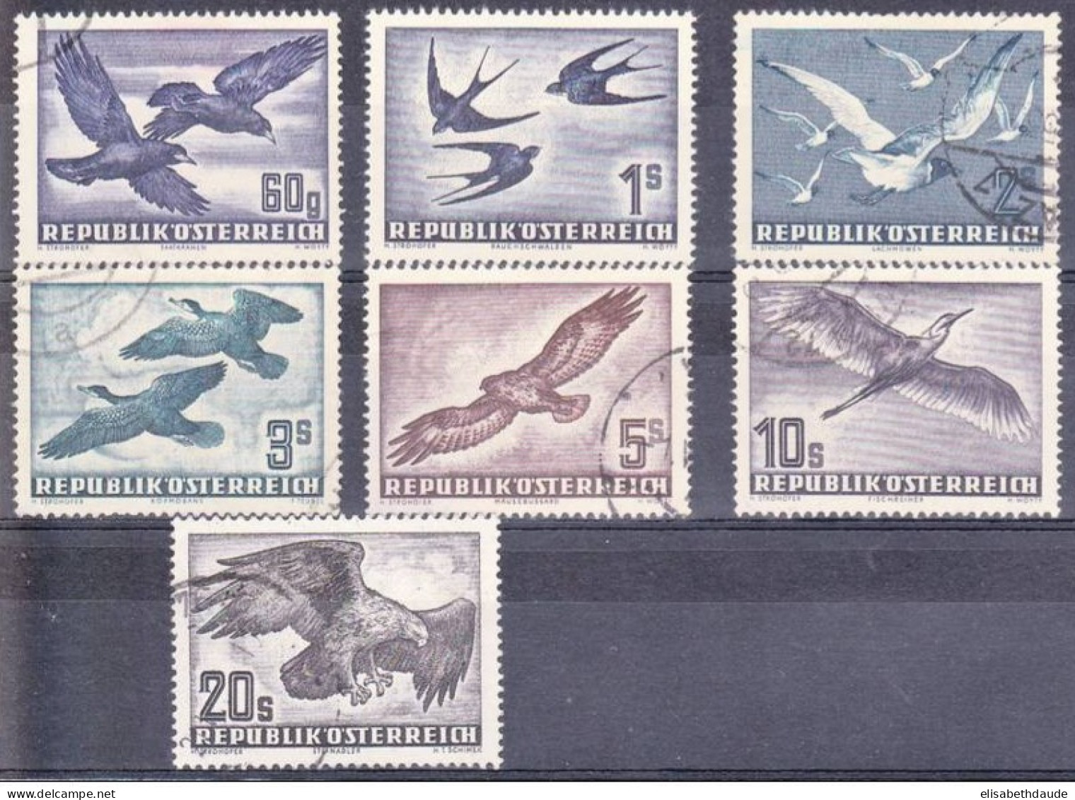 AUTRICHE - POSTE AERIENNE - YVERT N°54/60 OBLITERES - COTE = 400 EUROS - LE 55 Est * - OISEAUX - Autres & Non Classés