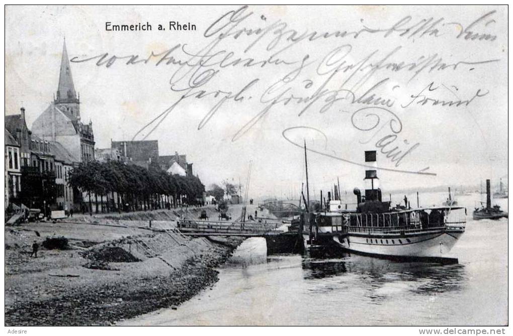 EMMERICH A.Rhein, Schiffsanlegeplatz, Dampfschiff, Gelaufen Um 1912?, Stempel Emmerich - Emmerich