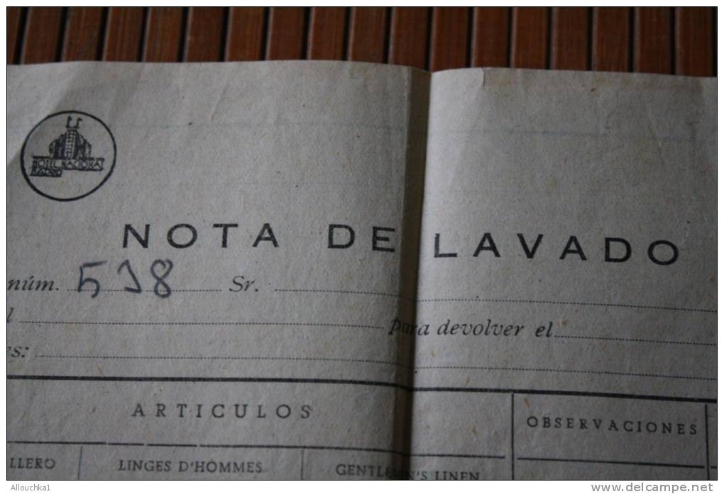 Nota De Lavado Hôtel National Madrid Espa&ntilde;a Espagne-facture De L'hôtel National à Madrid En Espagne Année 50 - Spanien