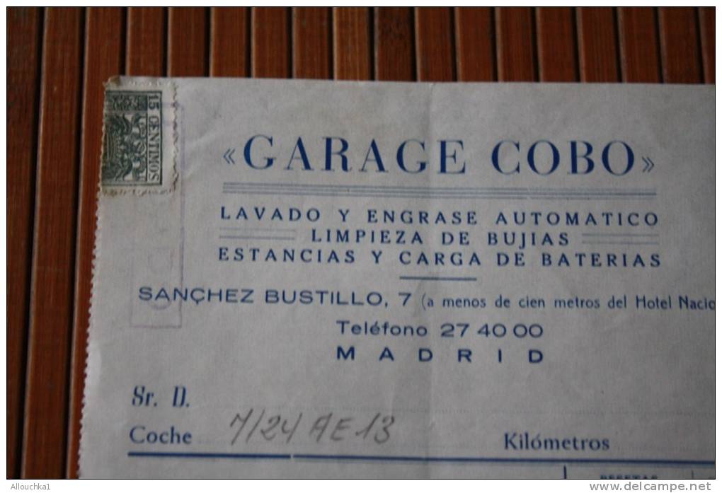 Facture Du Garage Cobo à Madrid En Espagne Lavado En Pesetas . Facture Du Garage Pour La Mécanique Immatriculation 13 - Spagna