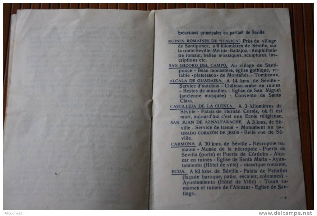 LISTE DES PRINCIPAUX MONUMENTS ET ENDROIT INTERET TOURISTIQUE A SEVILLE ESPAGNE 1950 GUIDE TOURISTIQUE  TYPOGRAPHIE - Europa