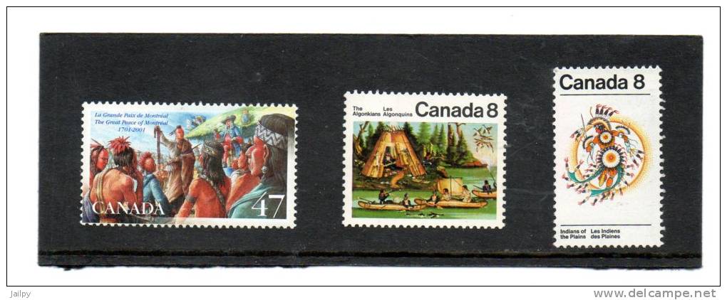 3 Timbres Du Canada Avec Indiens   (neufs Sans Charnière) - American Indians