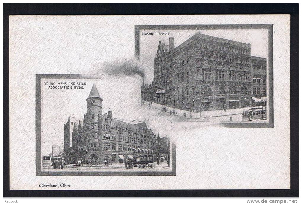 RB 830 - Early Double View Postcard Young Men's Christian Association Building &amp; Masonic Temple Cleveland Ohio USA - Cleveland