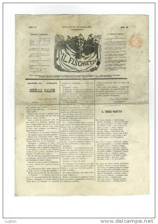 QUOTIDIANO "IL FISCHIETTO" TORINO GIOVEDI 25 APRILE 1861 - PERFETTE CONDIZIONI - RARO - N° 50 - ANNO XV - Documenti Storici