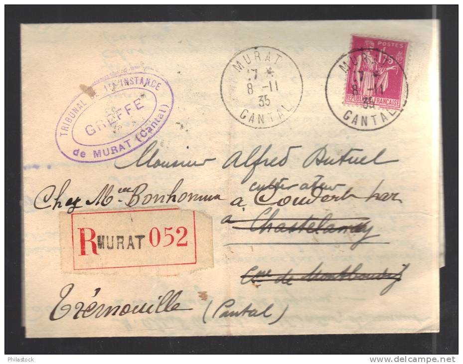 FRANCE 1935 N° 289  Obl. S/lettre Entiére Recommandée - 1932-39 Vrede