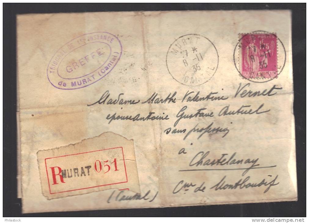 FRANCE 1935 N° 289  Obl. S/lettre Entiére Recommandée - 1932-39 Vrede