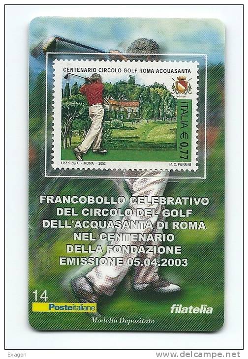 TESSERA  FILATELICA - Francobollo  Celebrativo -  CIRCOLO  GOLF ACQUASANTA  ROMA  -  Emissione  05. 04. 2003 - Philatelic Cards