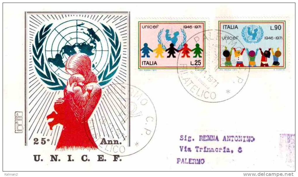 FDC208  -  25° ANNIVERSARIO UNICEF  -  FDC ITALIA  26.11.1971 - UNICEF