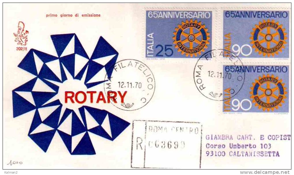 FDC220  - 65° ANNIVERSARIO ROTARY INTERNATIONAL.    -  FDC ITALIA   12.11.1970 - Rotary, Lions Club