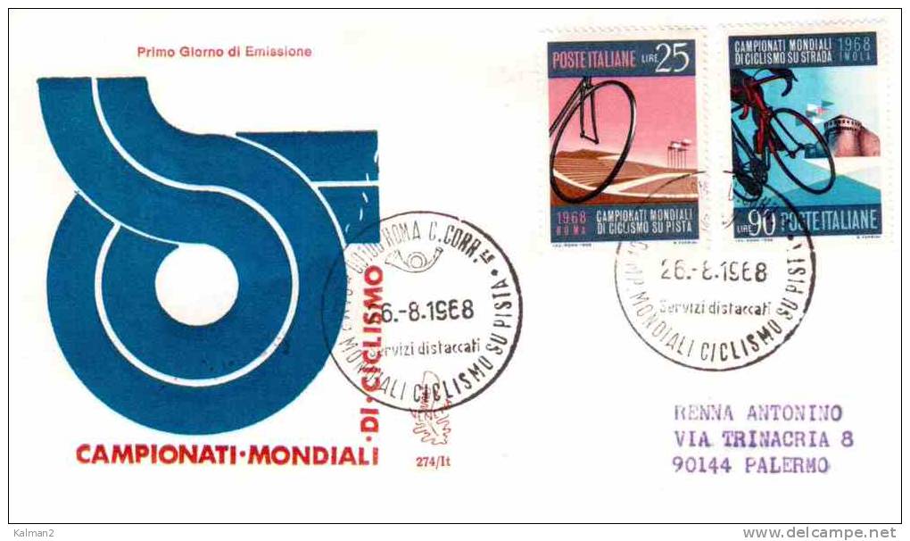 FDC239  -    CAMPIONATI MONDIALI CICLISMO 1968   -  FDC ITALIA    26.8.1968 - Ciclismo