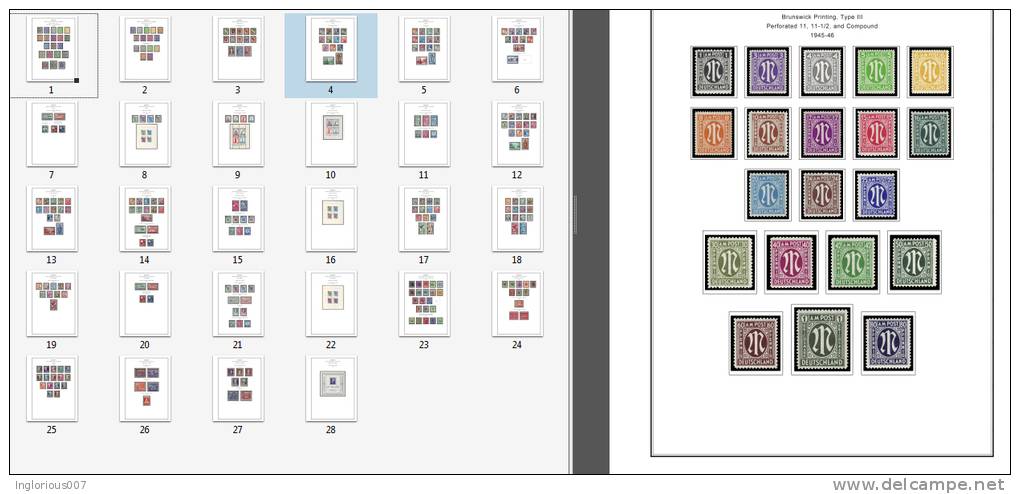 OCCUPIED GERMANY STAMP ALBUM PAGES 1945-1949 (50 Color Illustrated Pages) - Engels