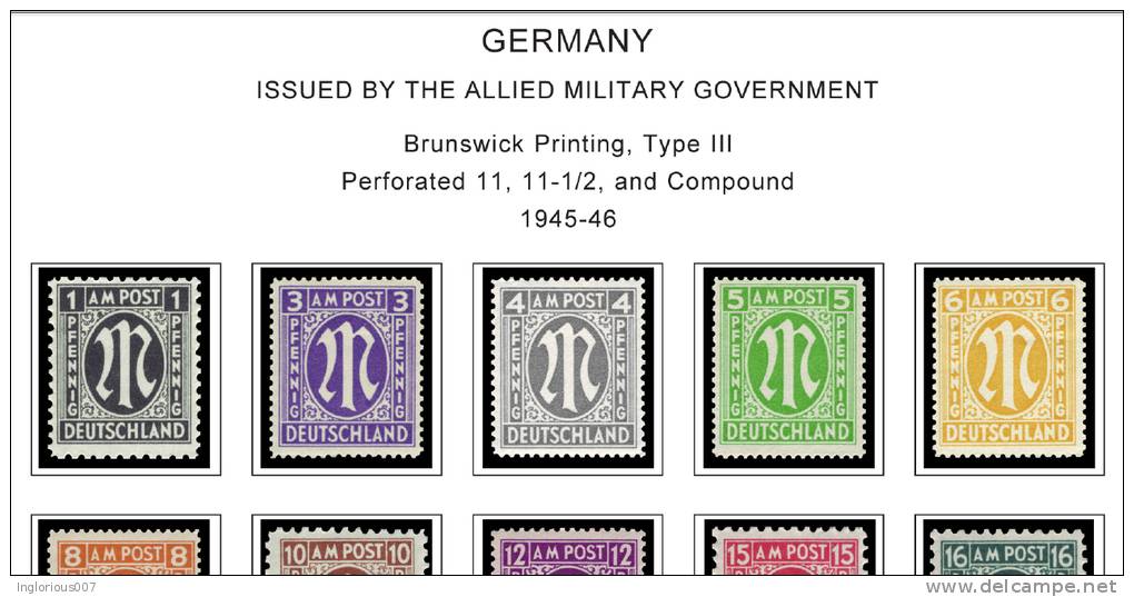 OCCUPIED GERMANY STAMP ALBUM PAGES 1945-1949 (50 Color Illustrated Pages) - Anglais