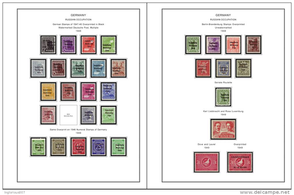 OCCUPIED GERMANY STAMP ALBUM PAGES 1945-1949 (50 color illustrated pages)