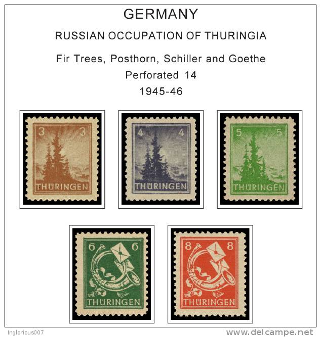 OCCUPIED GERMANY STAMP ALBUM PAGES 1945-1949 (50 color illustrated pages)