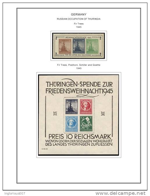 OCCUPIED GERMANY STAMP ALBUM PAGES 1945-1949 (50 color illustrated pages)