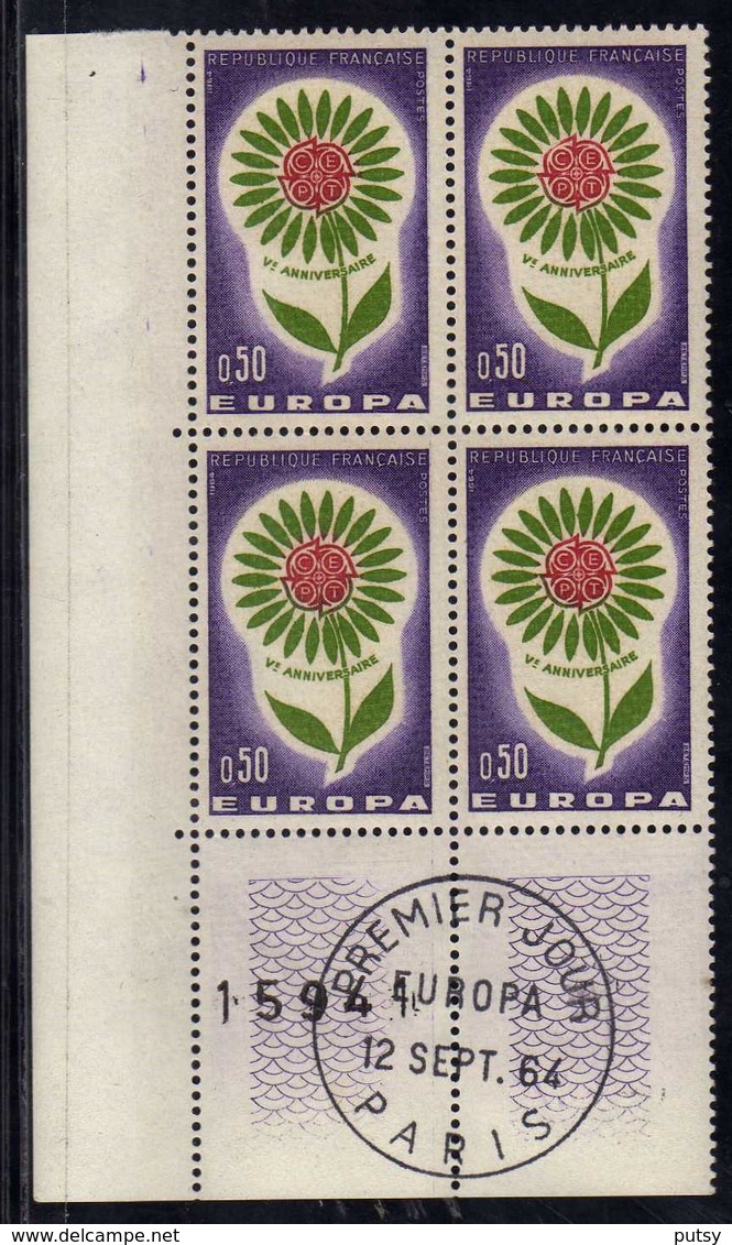 N° 1431 " 0,50 Europa", Bloc De Quatre,oblit. 1er Jour Paris. - 1960-1969