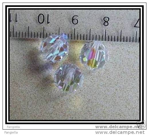 3 Perles Swarovski Rondes Facettées Cristal AB 9mm - Perles