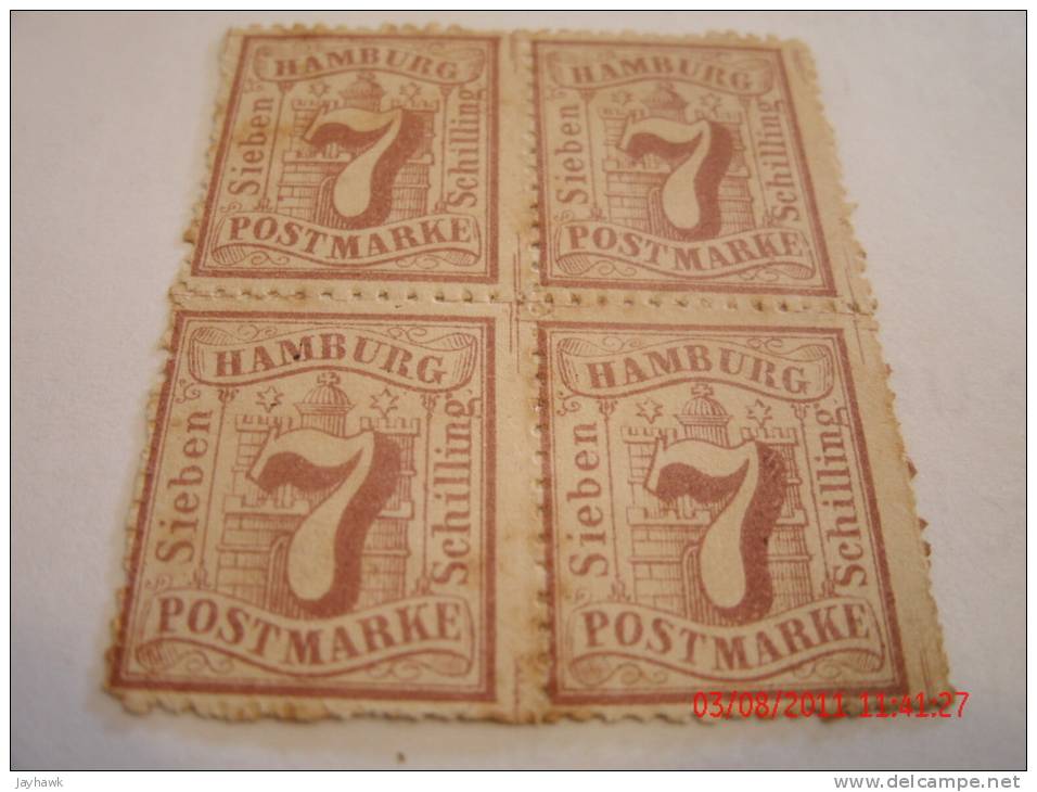 HAMBURG, SCOTT# 20, BLOCK OF 4, 7s VIOLET, UNUSED NG - Hamburg (Amburgo)