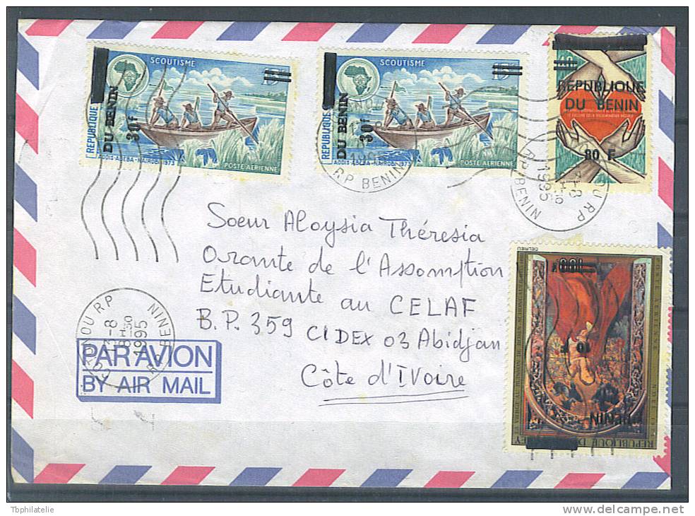 VEND TRES BELLE LETTRE  DE 1995 DU BENIN AVEC LES N° 543 X 2 - 567 - 583 ( REFERENCE MICHEL ) - Benin - Dahomey (1960-...)