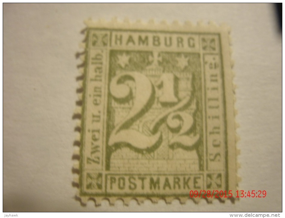 HAMBURG, SCOTT# 23a, 2&1/2s BLUE GREEN, MINT NG - Hambourg