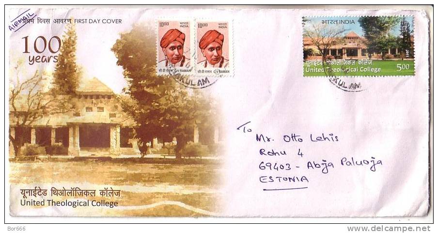 GOOD INDIA Postal Cover To ESTONIA 2011 - Good Stamped: Raman ; Theological College - Briefe U. Dokumente