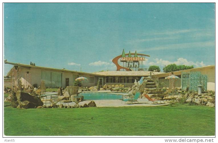 Burley ID Idaho, Ponderosa Inn Motel, Lodging, Great Neon Sign, C1950s/60s Vintage Postcard - Andere & Zonder Classificatie