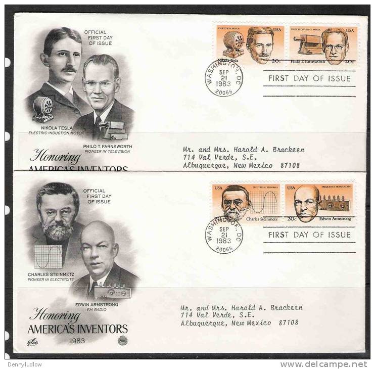 US  1983  American Inventors Set On 2 Artcraft FDCs - 1981-1990