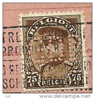 341 Op Ontvangkaart Met Firmaperforatie (G.D.B.) Van "Grande Distillerie Belge" Met Stempel BRUSSEL - 1909-34