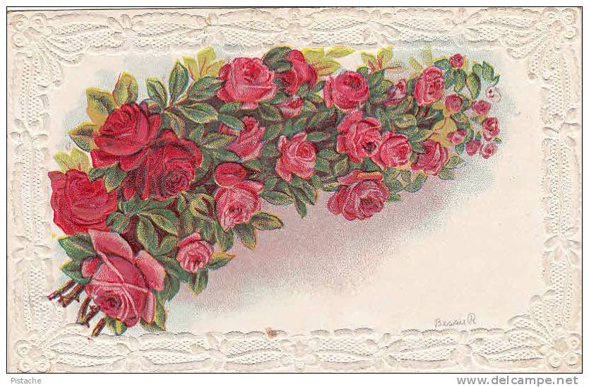 Original 1909 - Very Pretty - Roses Flowers - 2 Scans - Stamp & Postmark - Autres & Non Classés