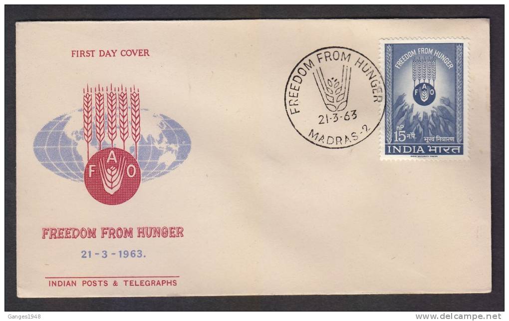 India 1963  Freedom From Hunger  FDC  # 23653 Inde Indien - Storia Postale