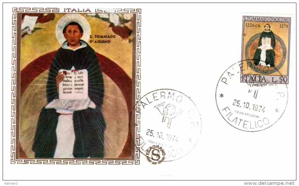 FDC258  -   S.TOMMASO D'AQUINO    -  FDC ITALIA     25.10.1974 - Theologians