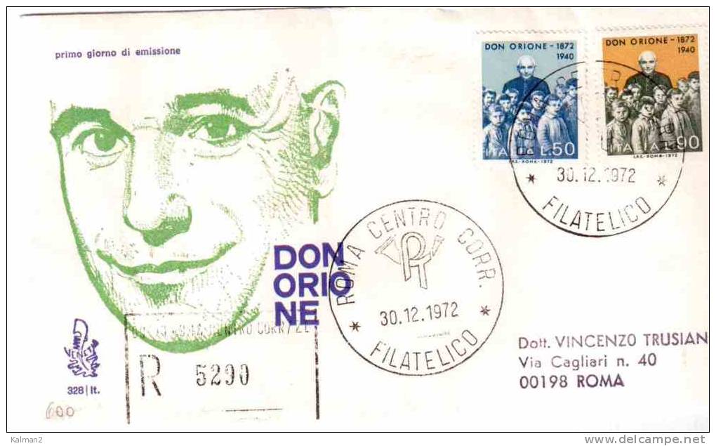 FDC279     -    "   DON ORIONE  "  -  FDC ITALIA    30.12.1972 - Christianisme