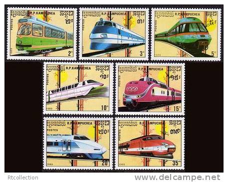 R.P. Kampuchea Cambodia 1989 Trains Locomotives Train Locomotive Railway Transport MNH Michel 1007-1013 Cambodia 929-935 - Kampuchea