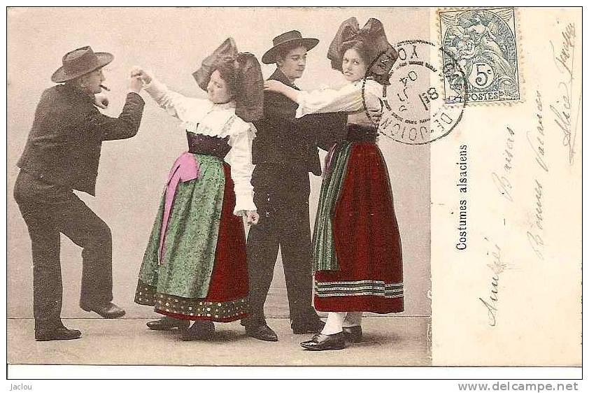 COSTUMES ALSACIENS ET PAS DE DANSE (COUPLES,COLORISEE) REF 24957 - Costumi