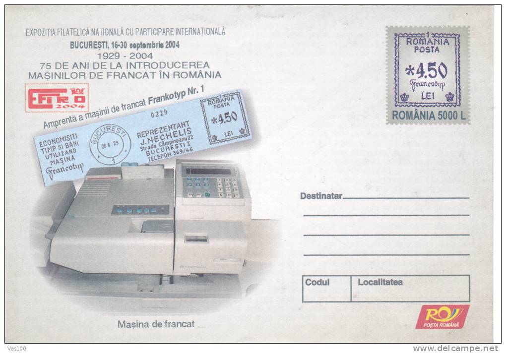 MACHINE OF FRANCE, LETTERS,2004 COVERS STATIONERY ENTIER POSTAL, UNUSED ROMANIA. - Informatique