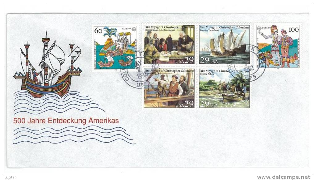 Filatelia - FDC - EMISSIONE CONGIUNTA GERMANIA USA - SCOPERTA DELL'AMERICA 500° ANNIVERSARIO - 1992 - JOINT ISSUE - Emissioni Congiunte