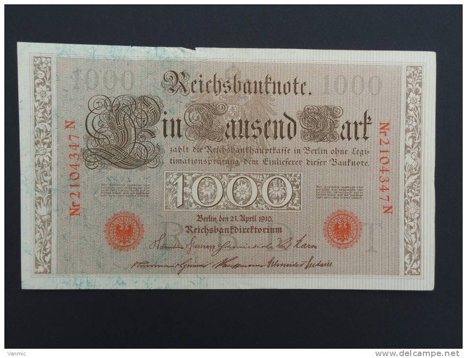 1910 A - Billet 1000 Mark - Allemagne - Série N : N° 2104347 N - (Banknote Deutschland Germany) - 1000 Mark