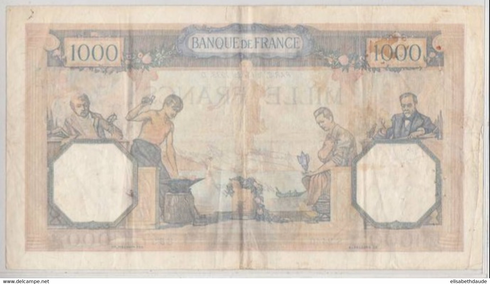 CERES ET MERCURE TYPE 1927  - BILLET DE 1000 FRANCS De 1933 - COUPURE De 8mm - NOMBREUX PLIS ET EPINGLAGES MAIS FRAIS - 1 000 F 1927-1940 ''Cérès Et Mercure''