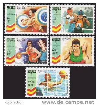 Cambodia 1992 Olympic Games Barcelona Sports Weightlifting Boxing Basketball Sprints Water Polo Stamps MNH Mi 1300-04 - Water Polo